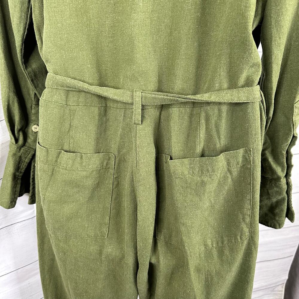 Rue Stiic Womens size Small Preston Linen Blend Cropped Jumpsuit Khaki Green - Picture 8 of 11